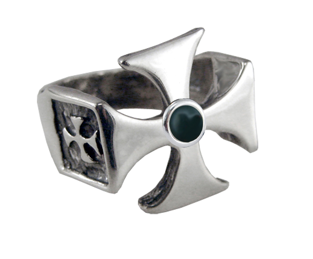 Sterling Silver Iron Cross Ring With Bloodstone For a Man or Woman Size 10
